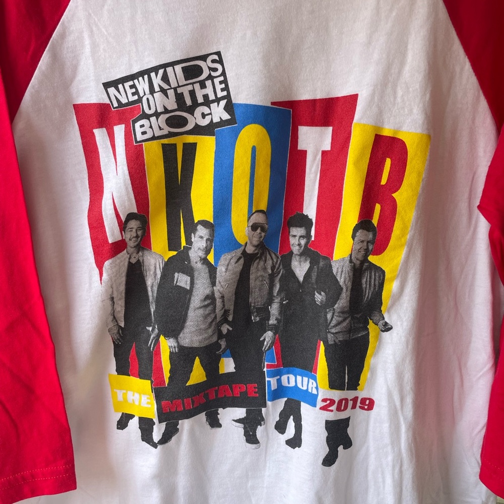 NKOTB Mix Tape Tour 2019 Red and White Concert/Tour Baseball Tee